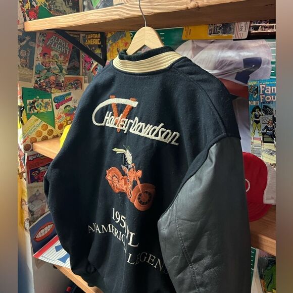 Harley Davidson Taz Motorcycle Leather Letterman Jacket Sz XL 1950 FL Vintage - Picture 8 of 9